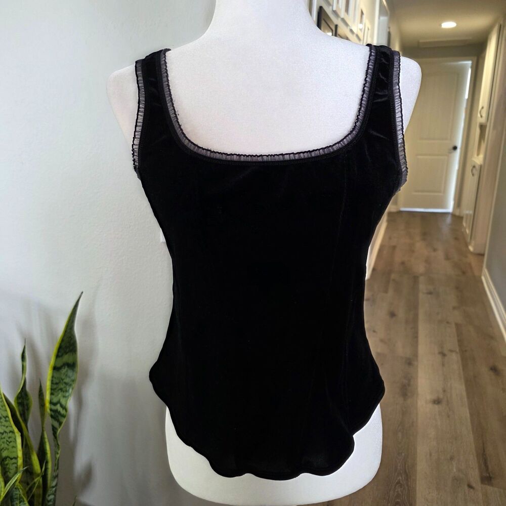 Arianne Black Stretch Velvet Lace Trim Fairy Grunge Whimsigoth Cami Top Sz M
